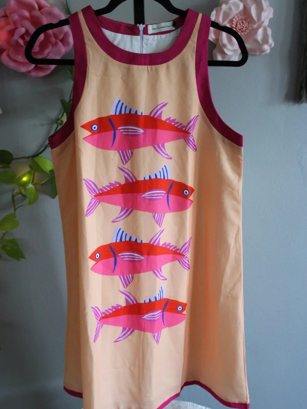 Nice To Meet You Sardine Fish Print Shift Dress Size S